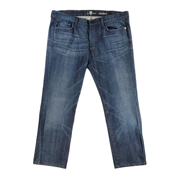 7 For All Mankind Jeans Mens 40x28 Blue Button Fly Stretch Casual Denim - Picture 1 of 13
